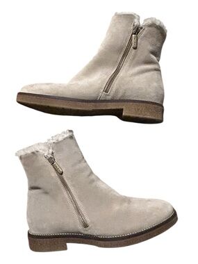 Italeau Neutral Suede Shearling-Lined Boots